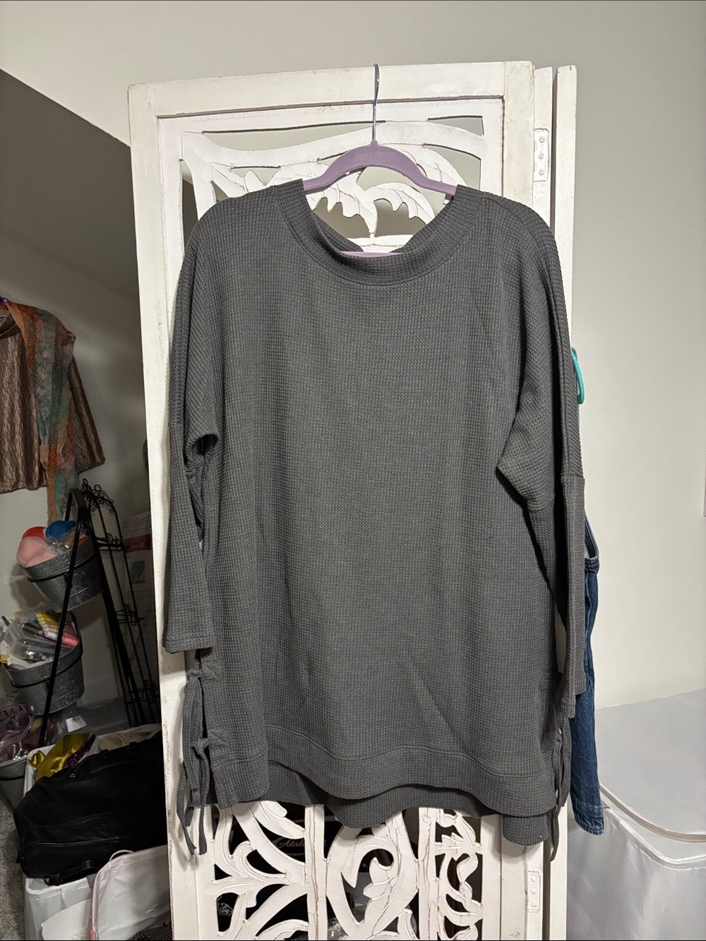 Classic  Long Sleeve Waffle Knit Shirt - Gray